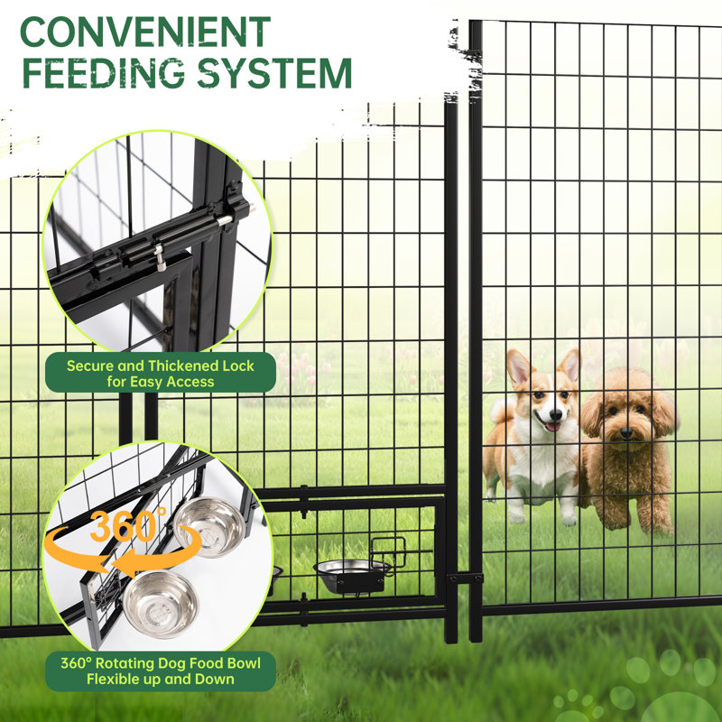 Grand chenil d'extérieur pour chien 122 po x 117 po x 71 po avec toit imperméable résistant aux rayons UV, porte pivotante et verrou sécuritaire 