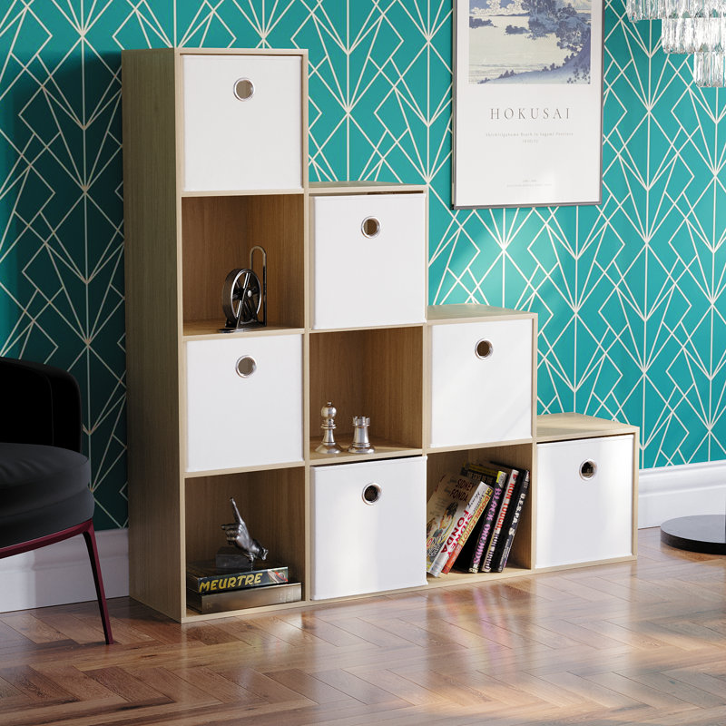 Penhook 128cm H x 128cm W Cube Bookcase, White, Oak