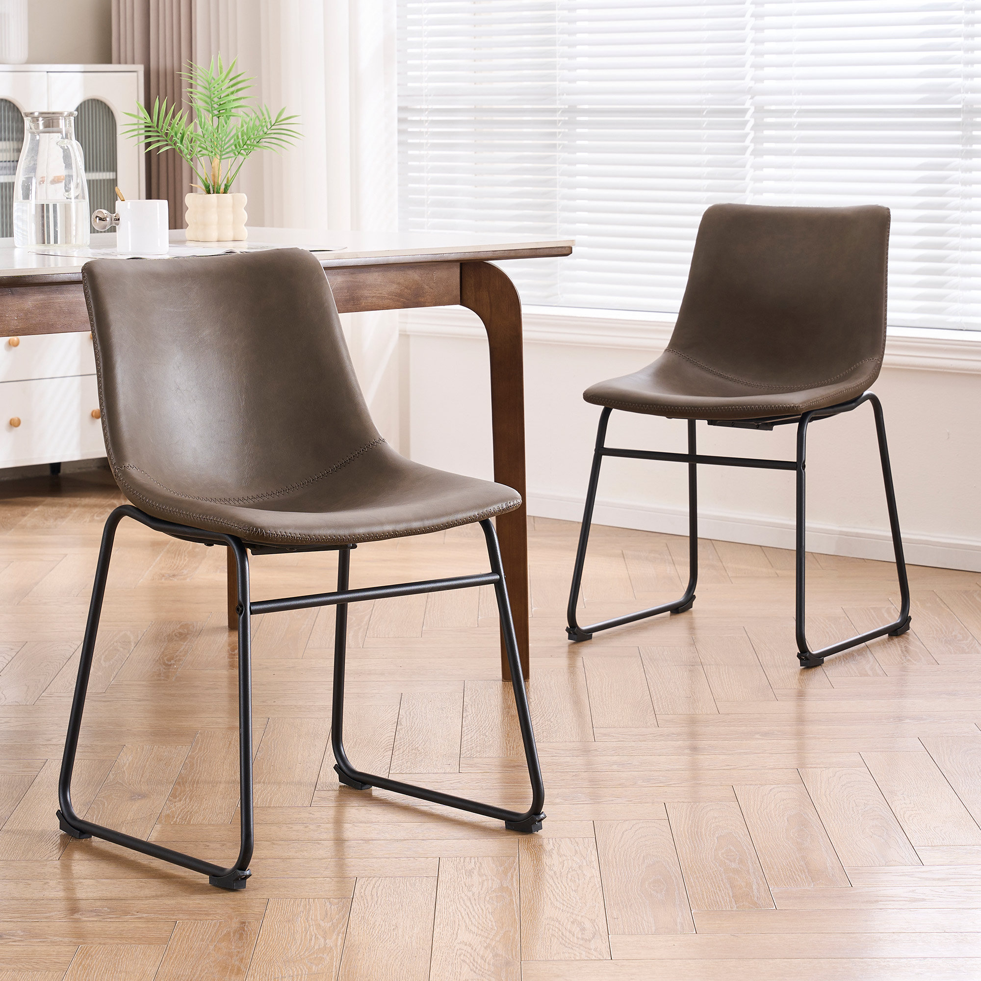 Anke Vegan Leather Dining Chairs (Set of 2), Dark Brown