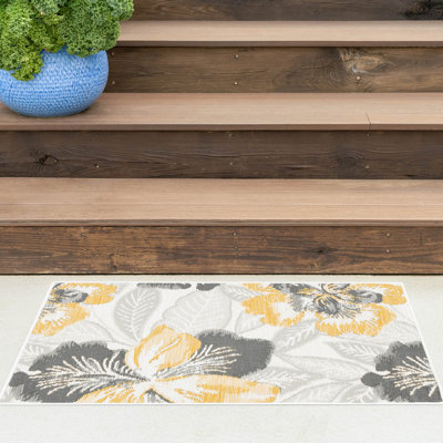 Tapis intérieur / extérieur en polypropylène tissé à plat réversible Zulema - crème 