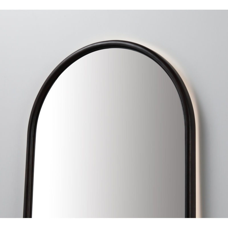 Zen LED Mirror, 39.37" x 23.62", Dark Walnut, Oval