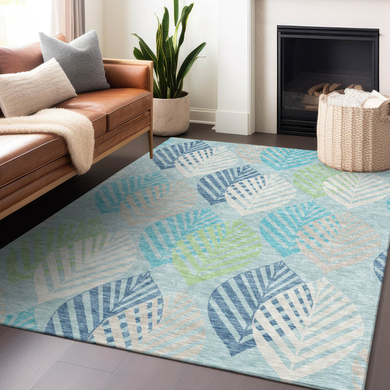 Premium Machine Washable Prisco Teal Rug, Rectangle 3' x 5'