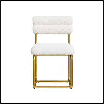 Set Of Two White Teddy Fabric Dining Chairs, Circular Thick Cushioned Dining Chairs For Kitchen And Homein, Medieval Modern Minimalist Dining Chairs, Sturdy And Comfortable