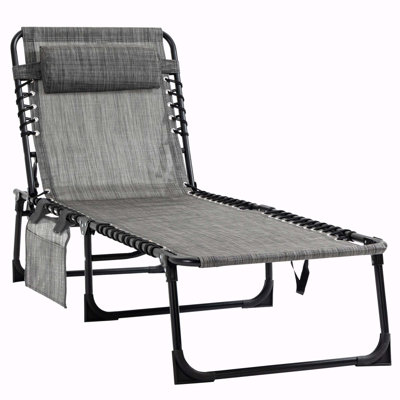 Reclining Chaise Lounge Chair, Portable Sun Lounger, Folding Camping Cot, with Adjustable Backrest and Removable Pillow