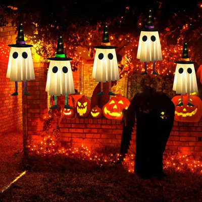 Ensemble de 3 décorations de fantômes suspendus d'Halloween pour l'extérieur, chapeau de sorcière fantôme brillant et effrayant, nécessite 2 piles AA / chaque fantôme (piles non incluses)