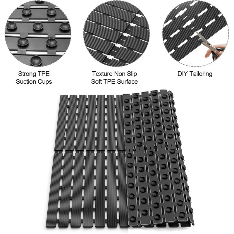 Black Non-slip Square Shower Mat 24"x24"