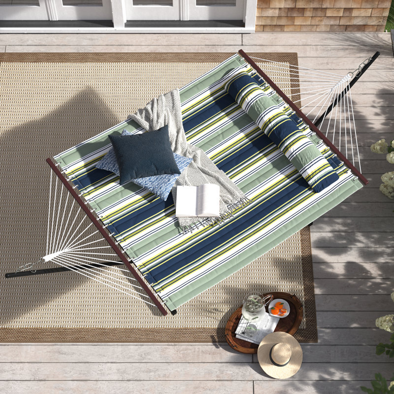 Sorbus 2-Person Quilted Fabric Hammock With Stand - Blue/Aqua, Blue/Aqua