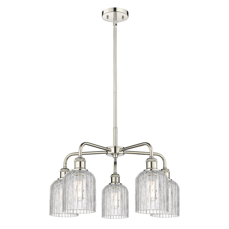 Lustre en forme de cloche à intensité variable en acier à 5 lumières Fiennes, Nickel poli
