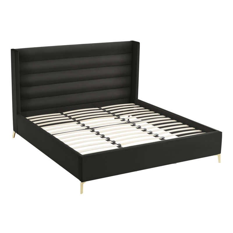 Lit plateforme capitonné à profil bas, Velours noir, Très grand