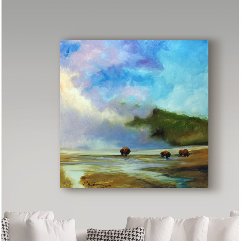 Duniya «Yellowstone Buffalo Landscape», reproduction de peinture acrylique sur toile tendue, H 14 po x l 14 po x P 2 po