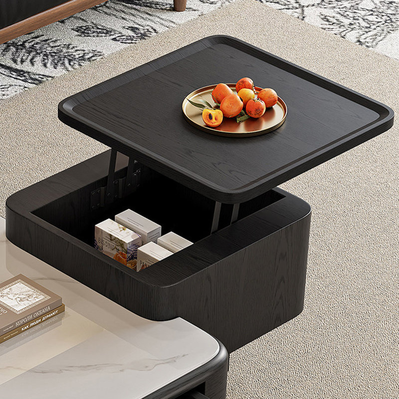 Table basse carrée en bois noir et bois manufacturé, Black, H 16,93 po x l 51,18 po x P 35,43 po