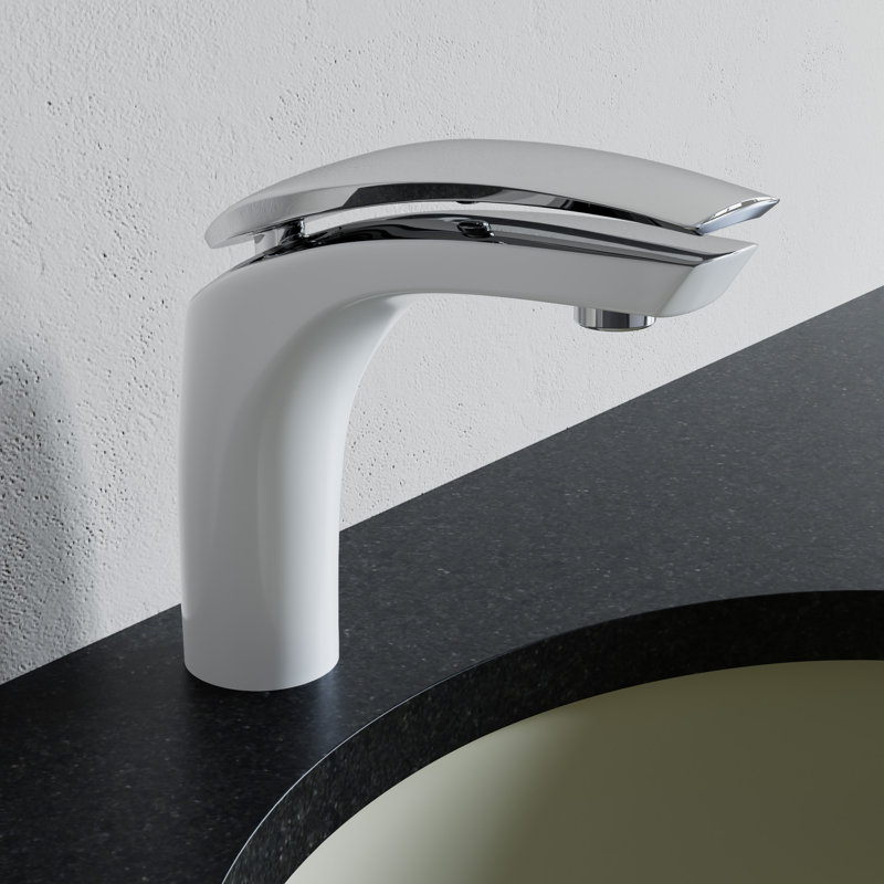 Single-Hole Single-handle Bathroom Faucet, White/Chrome