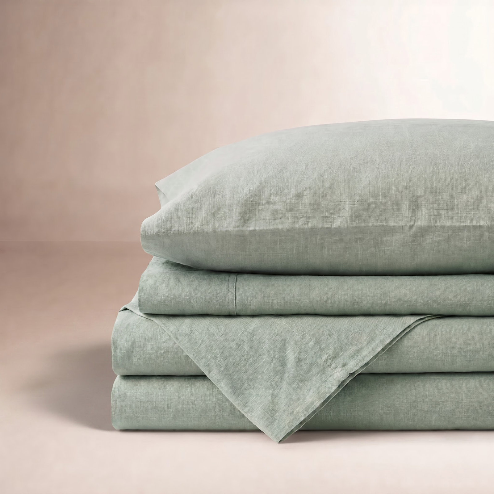 Linen Blend Sheet Set, Twin Sheet Set with 1 Fitted Sheet + 1 Pillowcase, Sage Green