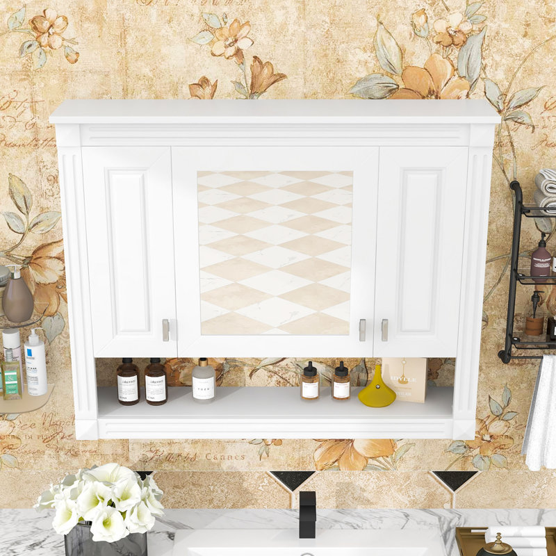 Armoire murale de salle de bain avec miroir, tablettes réglables et tablette ouverte