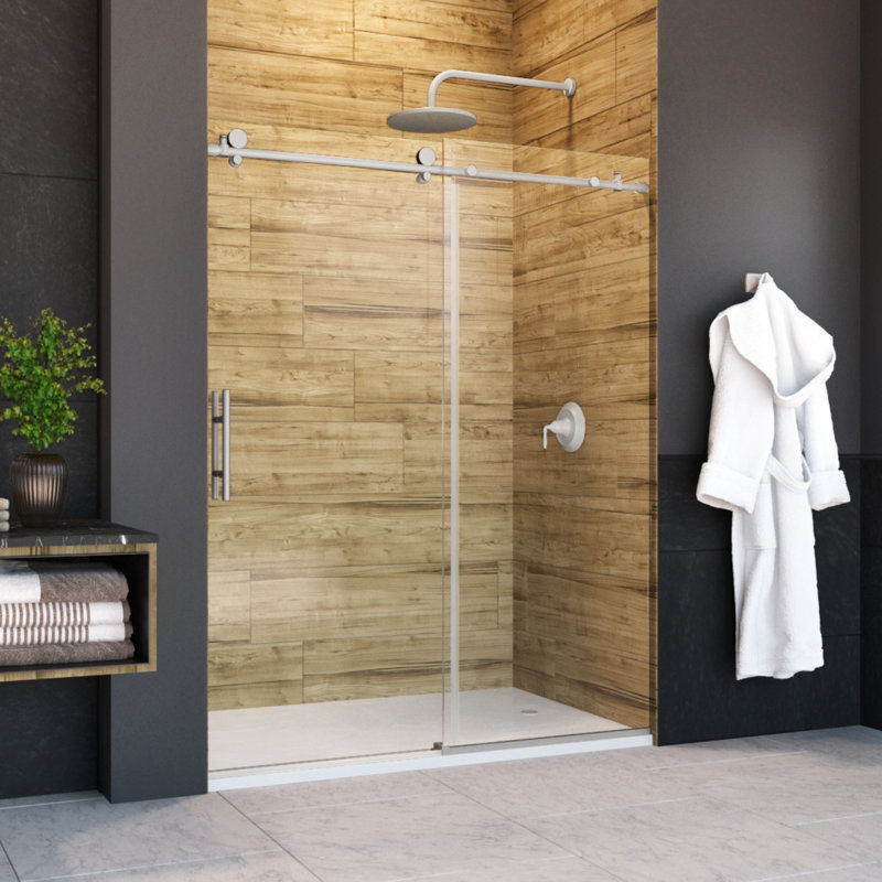 Eclipse 60 in. W x 76 in. H Sliding Frameless Shower Door in Brushed Nickel with 3/8 in. (10mm) Thick Clear Glass