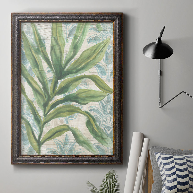 Palmiers et motifs I, toile encadrée de qualité supérieure - prête à être accrochée, H 20 po x l 16 po x P 2,5 po