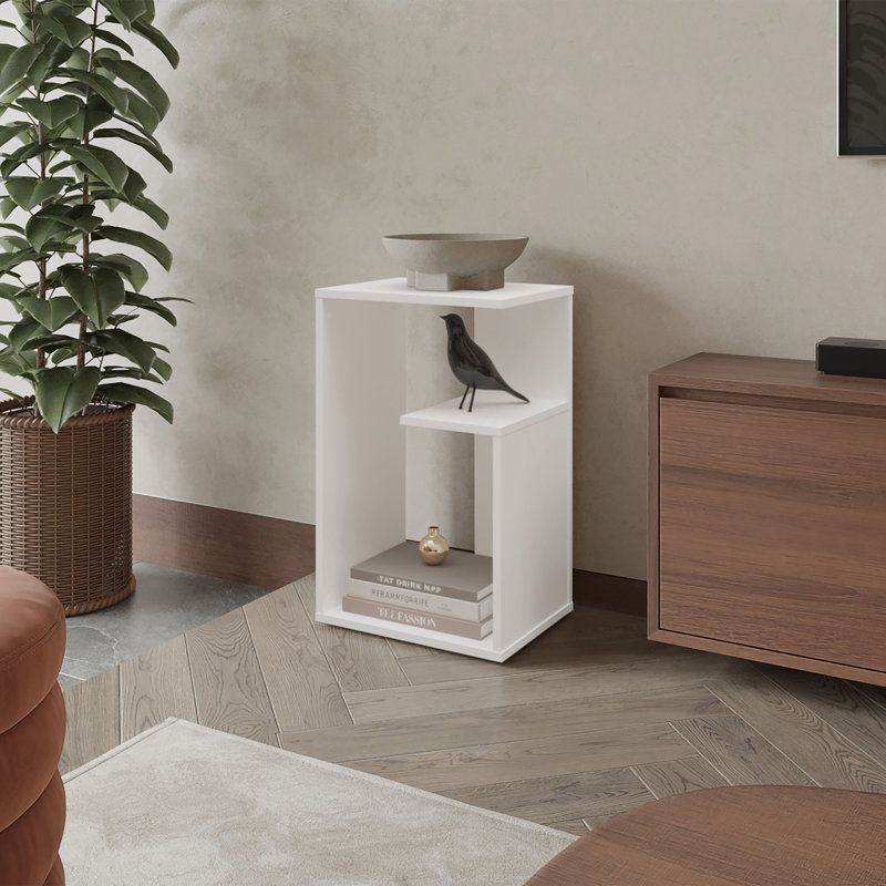 Table d'appoint en mélamine avec rangement ouvert, blanc, Blanc