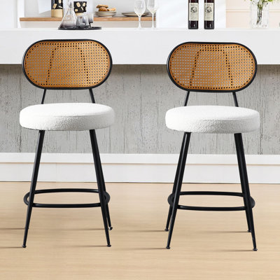 Tabouret de comptoir de style médiéval moderne 26 "avec bandes en rotin tissé