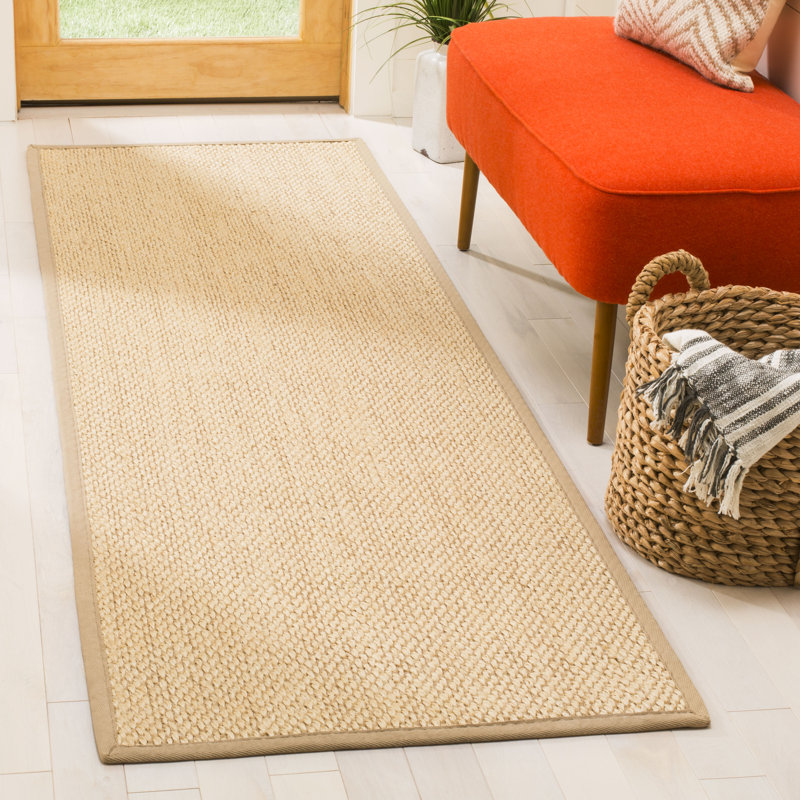 Riju Natural Fiber Bordered Rug In Ivory & Beige, Runner 76 x 183 cm