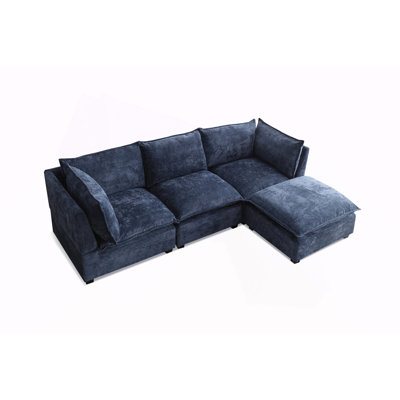 Modern Sectional Sofa,L-Shape Linen Fabric Corner Couch Set with Convertible Ottoman for Living Room, Apartment, Office,Blue,3 Colors