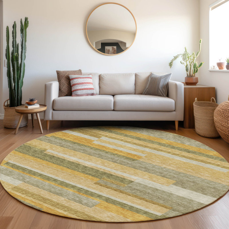 Premium Machine Washable Prisco Honey Rug, Round 8'