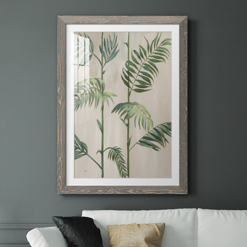 Modern Fronds I - peinture encadrée, H 44 po x l 31 po x P 1 po, gris