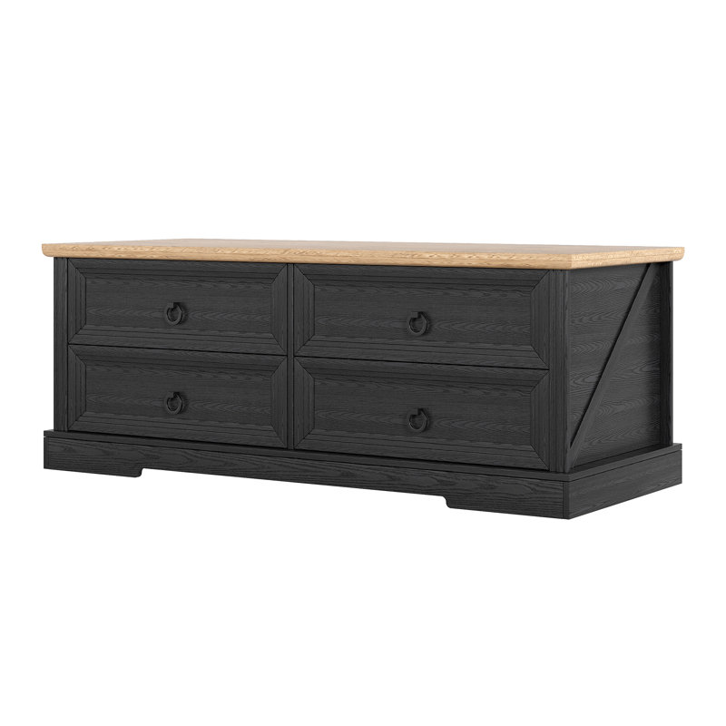 Table basse en bois rustique avec tiroirs, Noir, noir, noir, noir