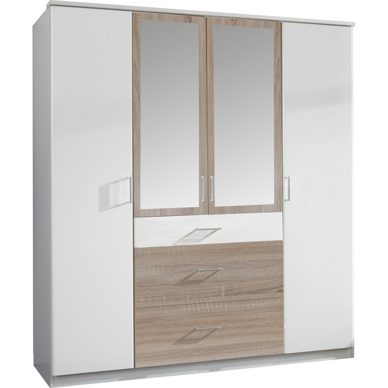 Uthyr 4 Door Manufactured Wood Wardrobe, Alpine white, Rough-sawn oak