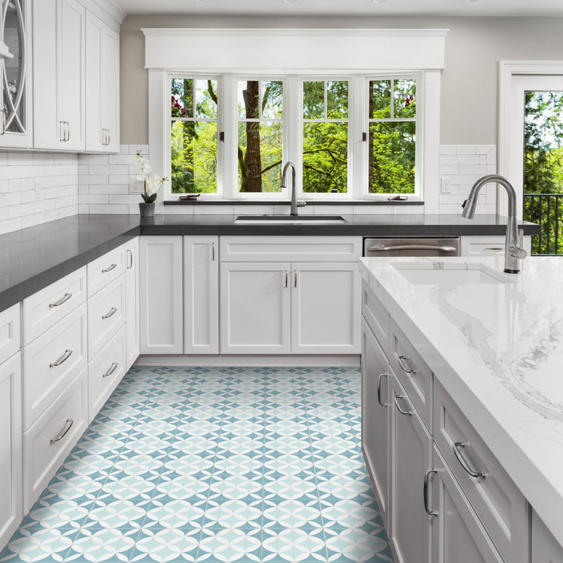 Circulos 8" x 8" Cement Patterned Wall & Floor Tile, Cielo