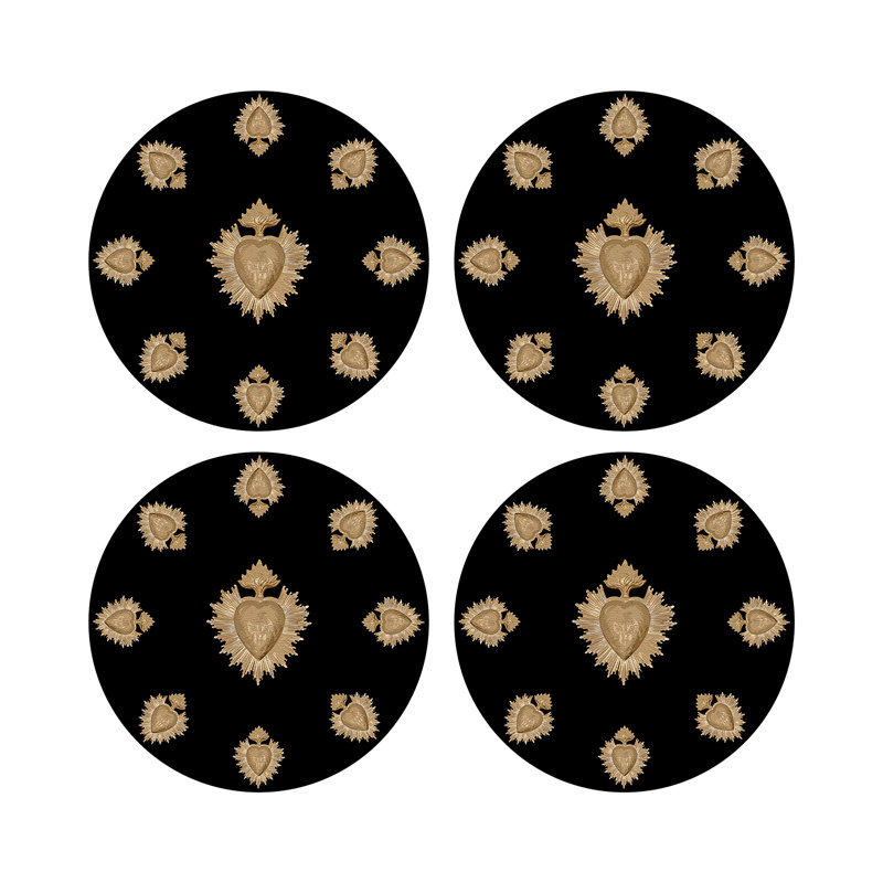 Ex vote Vegan Leather Round Pebble Placemat, Black