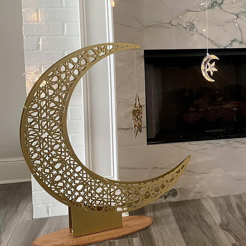 Décoration de table en métal Crescent & Star - élégante sculpture Ramadan and Eid, H 26,4 po x l 22,5 po x P 0,2 po