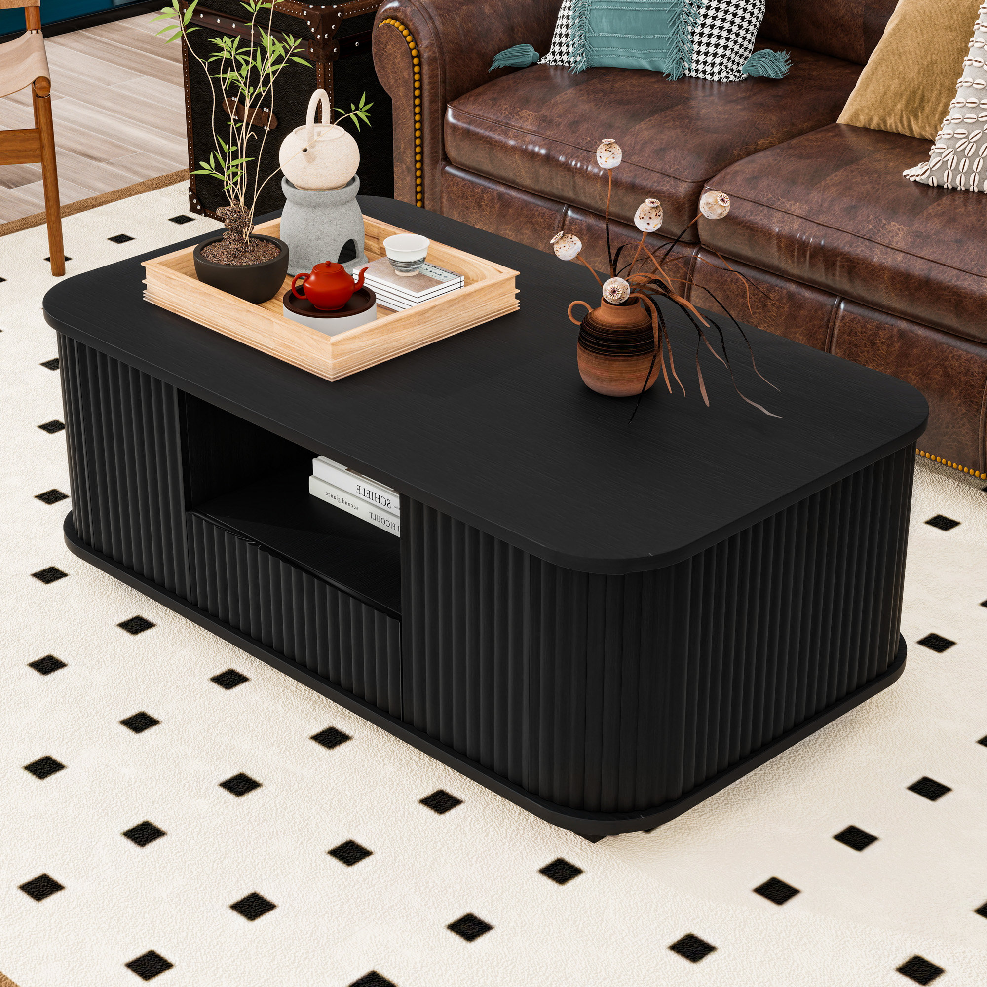Latitude Run® Coffee Table with Drawers and Storage Compartments ...