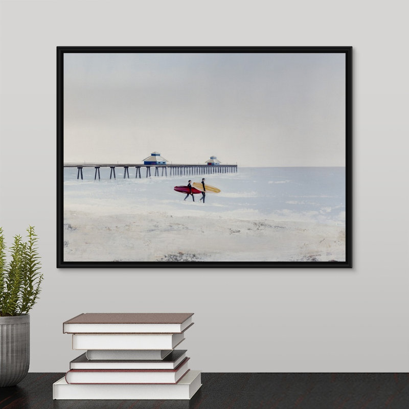 « soleil et sable ii », peinture sur toile, H 13,7 po x l 17,7 po x P 1,75 po, Cadre flottant noir
