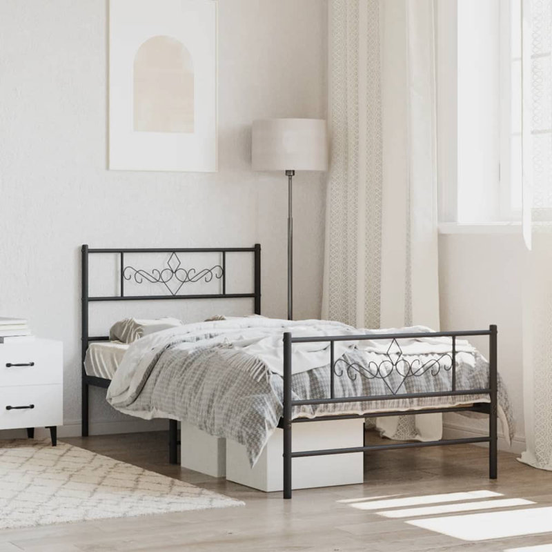 Cadre de lit en métal 12 po avec tête de lit sans matelas, Simple, Noir avec tête de lit et pied de lit