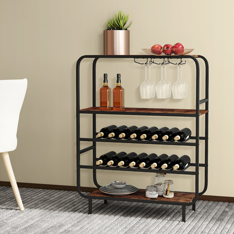  Support à vin pour 16 bouteilles avec porte-verres