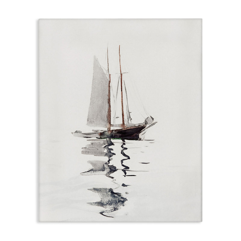 " Tranquil Sailboat Vessel Floating Lone Ocean Reflection ", 40" H x 30" W x 1.5" D
