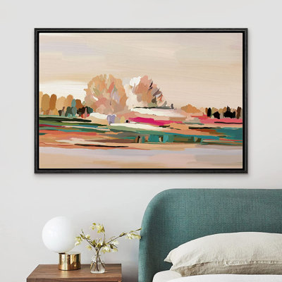 Signe, reproduction d'art sur toile encadrée, forêt pastel multicolore, champ, nature, nature, illustrations, art moderne, décoration minimaliste rustique pour le salon, la chambre à coucher, le bureau