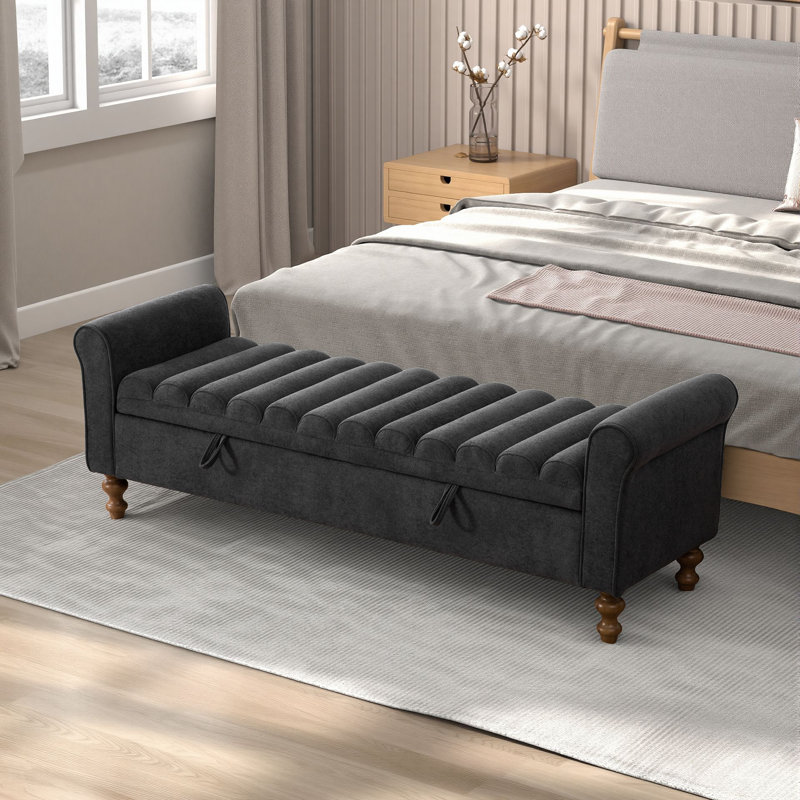 Banc de rangement rembourré l 65,5 po, Gris anthracite