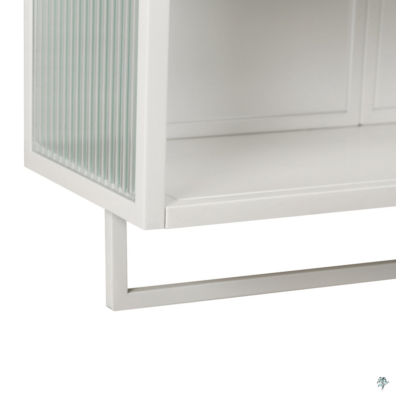 Glass Doors Modern Two-Door Wall Cabinet With Featuring Two-Tier Enclosed Storage, An Open Shelf, And Towel Rack