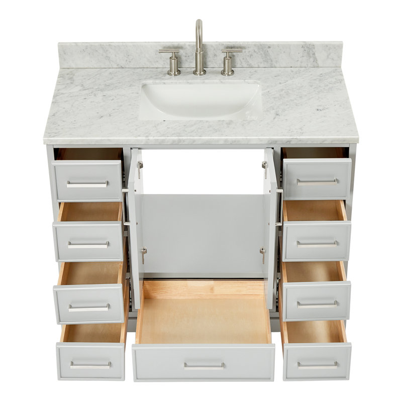 43'' Single Bathroom Vanity with Carrara Marble Top, Gray