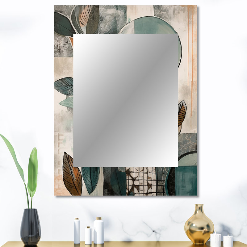 Orange And Green Abstract Bohemia I - Boho Feather Decorative Wall Mirror, Traditional Large Mirror, Printed Metal Art