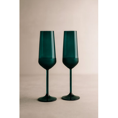 Elegant Champagne Glass Set (2 Pieces), Green, 2.8 x 2.8 x 8.9 inches | 100% Glass, 6.6 fl oz Capacity | Perfect for Celebrations & Special Occasions