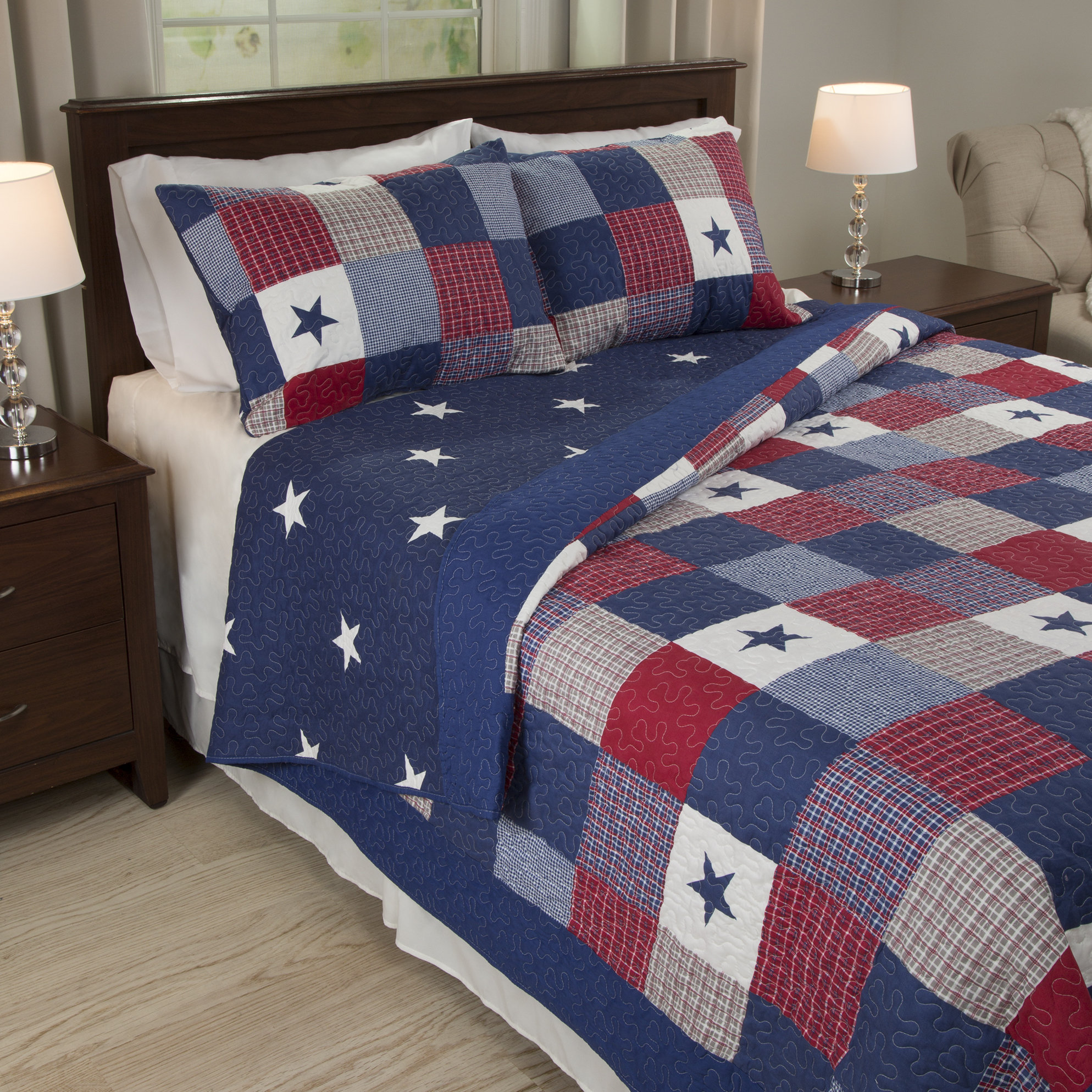 Plymouth Home 3-Piece Caroline Patriotic Quilt Set - Americana Stars ...