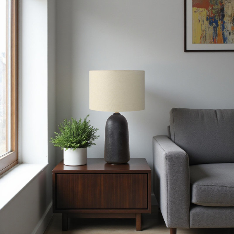 Erlend Standard Black Ceramic Table Lamp with Linen Shade, 26.21'' H X 15.84'' W X 15.84'' D