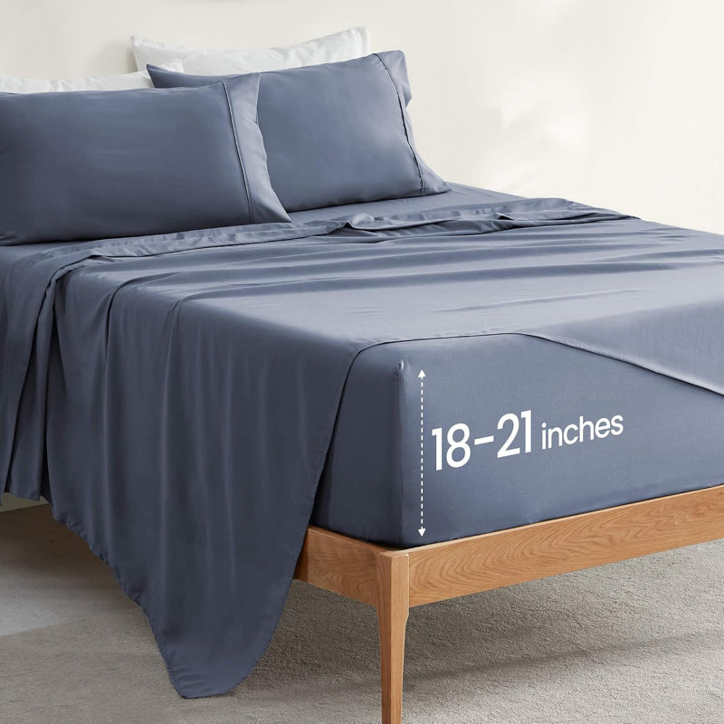 Extra Deep Pocket Sheet Set Sheet Set, Full/Double Sheet Set + Fitted Sheet + Pillowcase, Flint Stone Blue