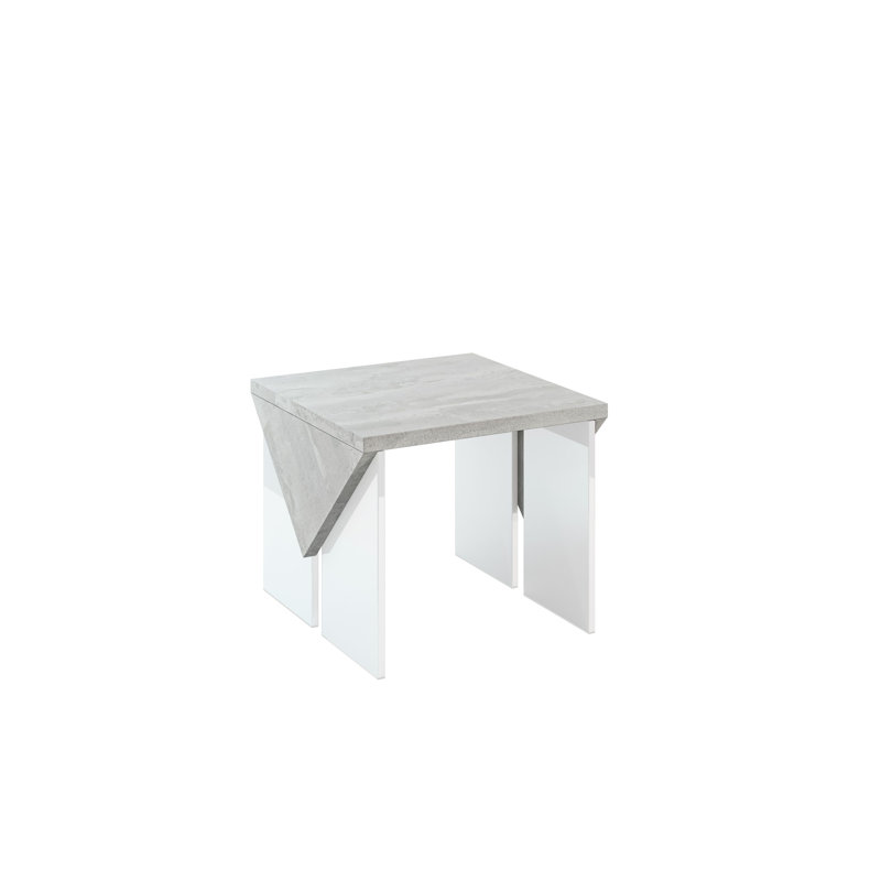 Trip Solid Coffee Table with Storage, 50cm H x 60cm W x 60cm D, Concrete Flow Top/White Gloss Base