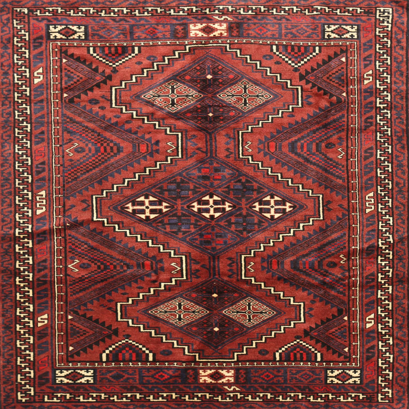 Tapis orange / bleu Southwestern, Carré 3 pi