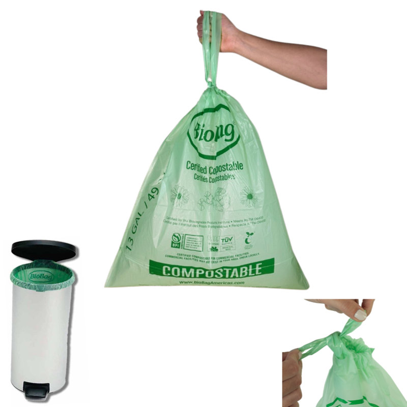 Biobag 13 Gallon Certified Compostable Drawstring Food Trash Bags (40 Count), 13 Gallon With Drawstring