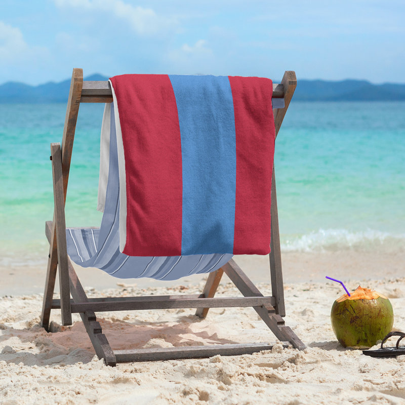 Cotton Blend Beach Towel, Light Blue/Gray/Red