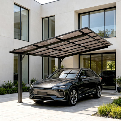 12x10 Outdoor Metal Carport Canopy Awning for Patio with Sloped PC Roof for Car Motorcycle Shade
